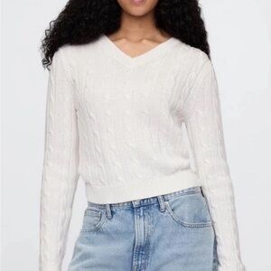 Gap cotton cropped White Cable Knit Sweater